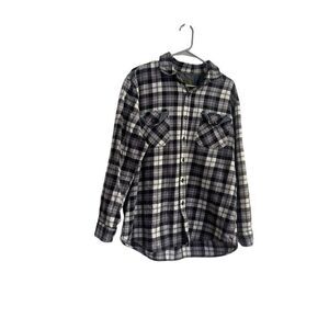 Anchorage Mens Black White Plaid Button Up Long Sleeve Flannel Shirt Top XL